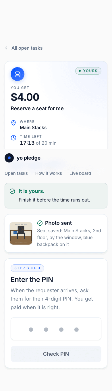 The claim page with the seat photo attached and a note, ready to send.