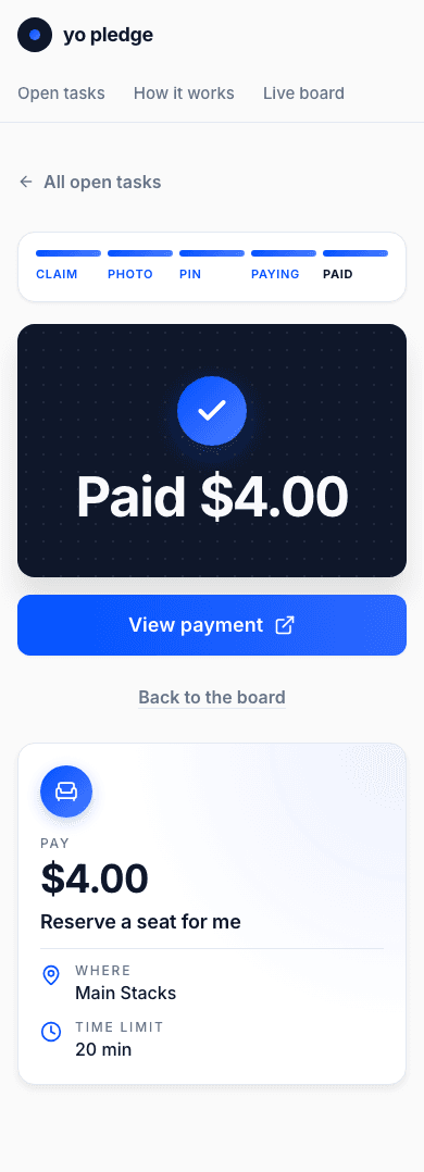 The claim page showing Paid $4.00 with a View payment button.
